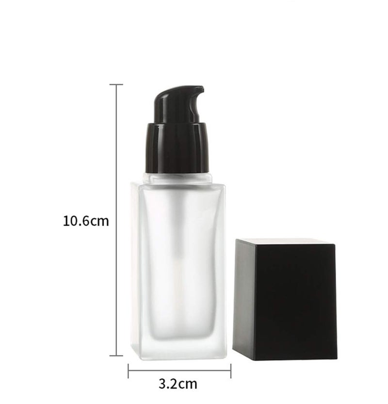 USRommaner 4 Pack 1 oz/30ml Matte Glass Essence Lotion Pump Bottle Empty Square Cosmetic Container Travel Liquid Foundation Base Dispenser Vials with Pressure Pump Head and Lid - Image 5